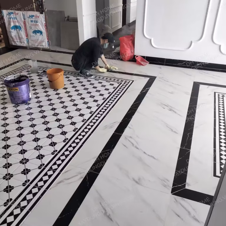 Thi công sàn khu vực sinh hoạt chung.